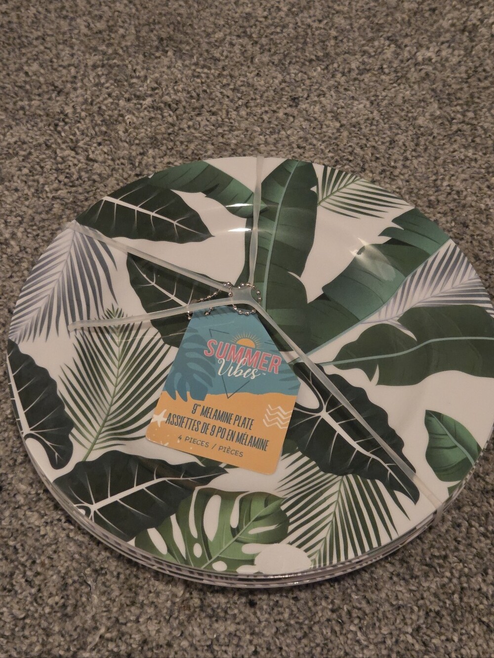 New! Summer Vibes 9" Green Tropical Melamine Plate Set Of 4